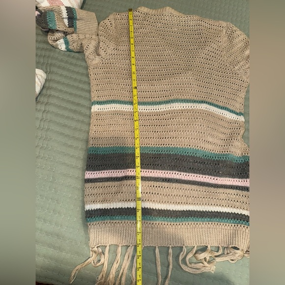 Bethany Mota Striped Tan w Green/pink stripe Women's cardigan. Size Small. VGUC - Picture 9 of 10